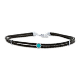 0.06ct Diamond & 0.45ct Composite Turquoise 14k White Gold Circle Cord Choker Necklace